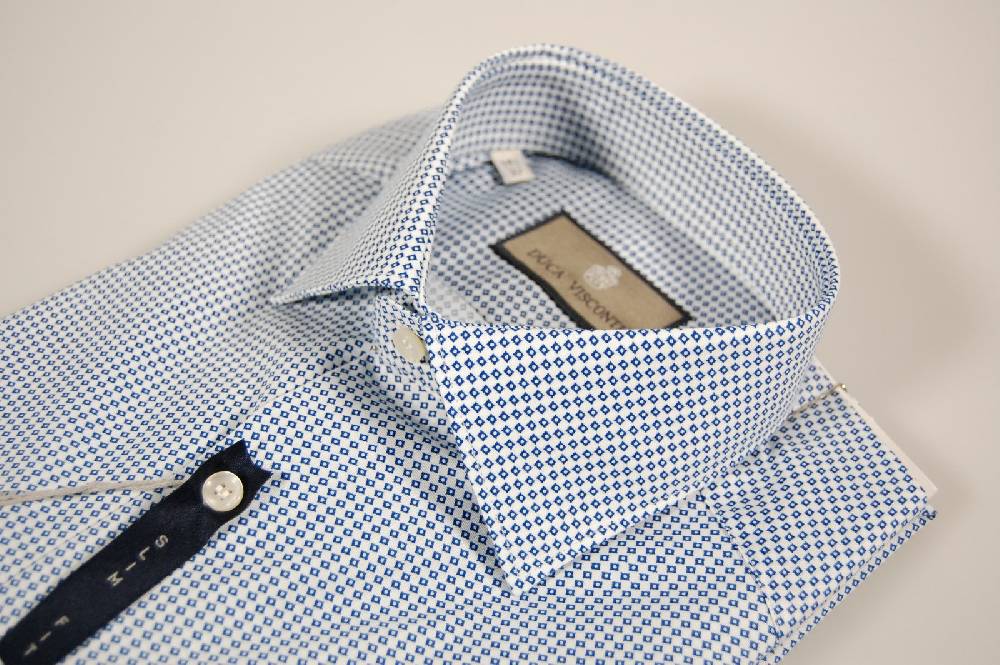 Duca Visconti Camicia Slim Fit Micro Disegno Azzurro Duca Visconti