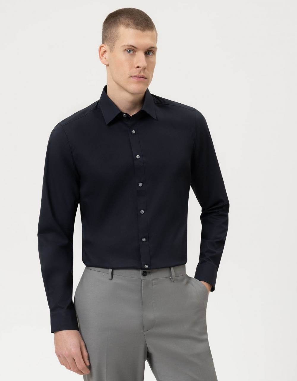 Olymp Camicia slim fit nera olymp level five in cotone stretch