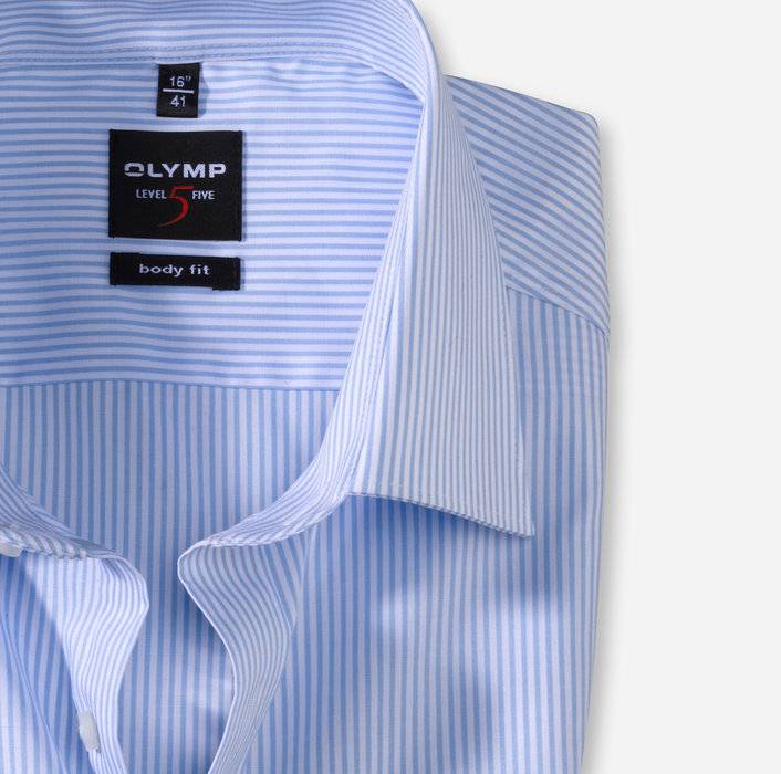 Olymp Camicia Slim Fit Olymp A Righe Celeste In Cotone Stretch