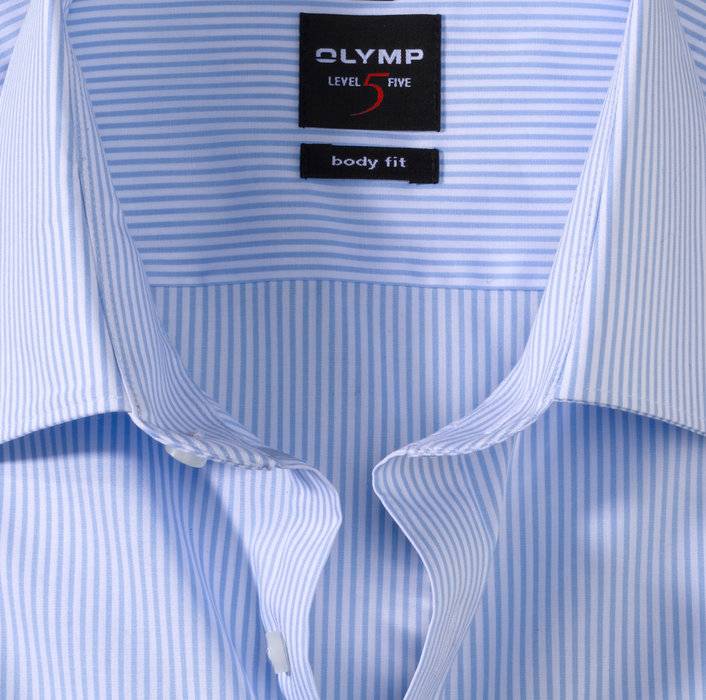 Olymp Camicia Slim Fit Olymp A Righe Celeste In Cotone Stretch