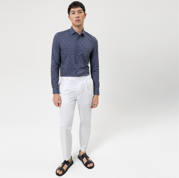 Olymp Camicia Slim Fit Olymp Blu In Jersey Stampato