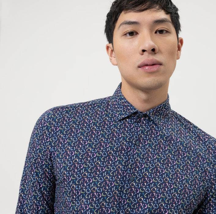 Olymp Camicia Slim Fit Olymp Blu In Jersey Stampato