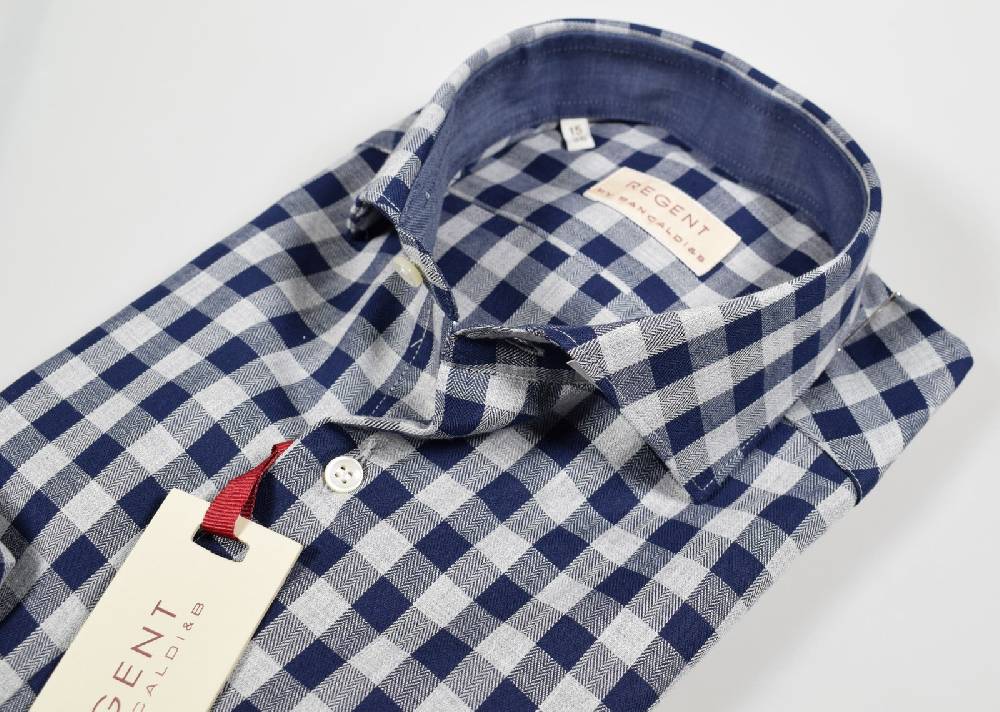 Regent By Pancaldi Camicia Slim Fit Pancaldi A Quadri Blu E Grigio Puro Cotone