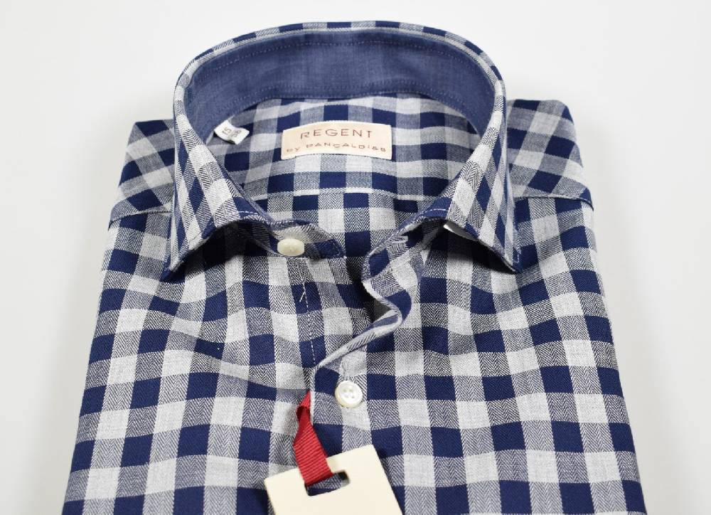 Regent By Pancaldi Camicia Slim Fit Pancaldi A Quadri Blu E Grigio Puro Cotone