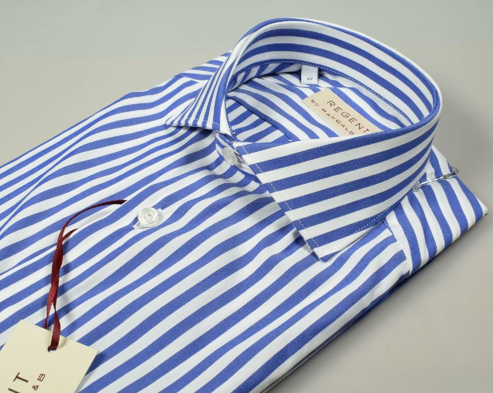 Regent By Pancaldi Camicia Slim Fit Pancaldi A Righe Azzurro Cotone Stretch