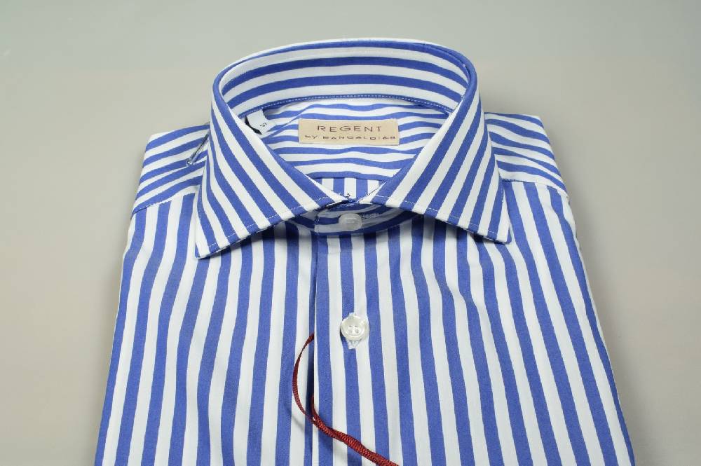 Regent By Pancaldi Camicia Slim Fit Pancaldi A Righe Azzurro Cotone Stretch