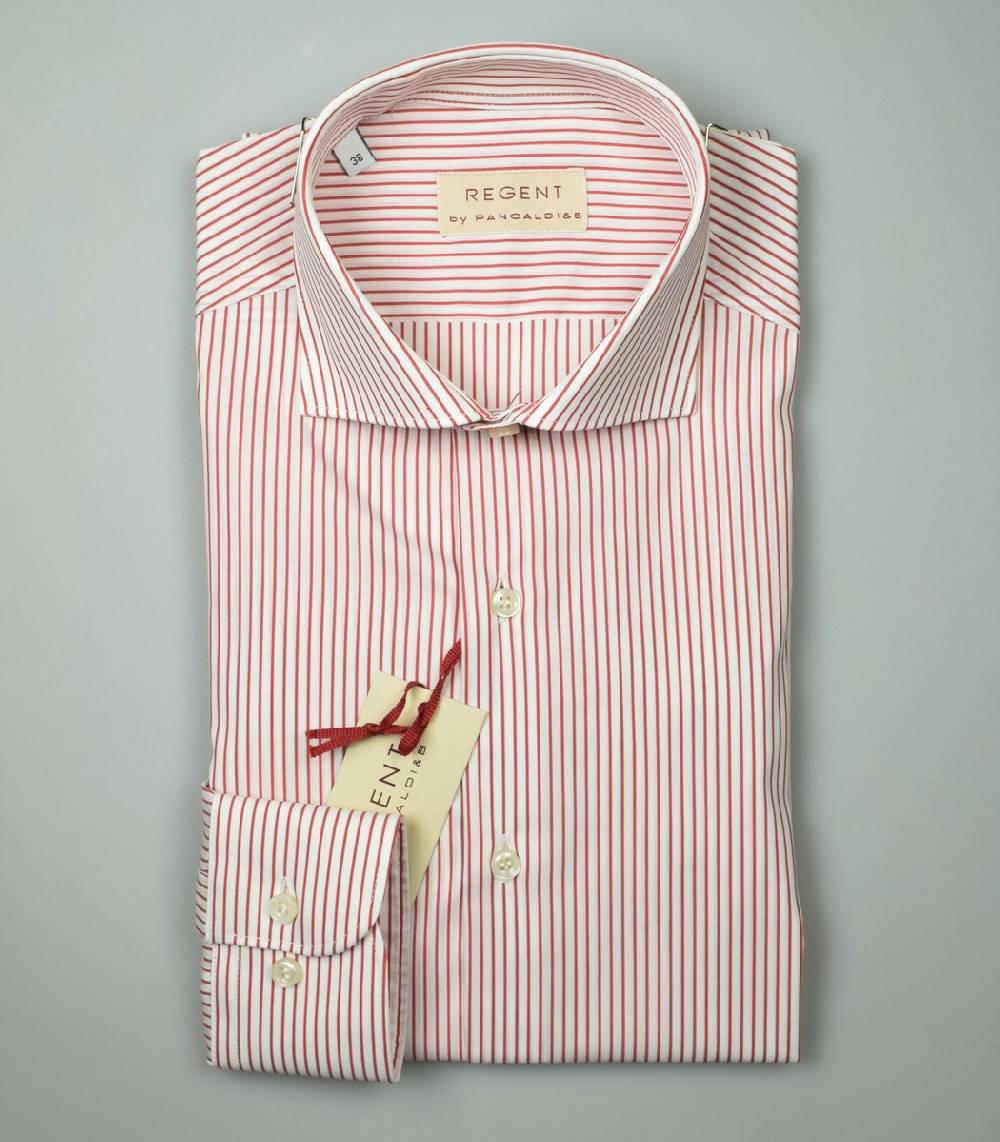 Regent By Pancaldi Camicia Slim Fit Pancaldi A Righe Rosse Cotone Stretch