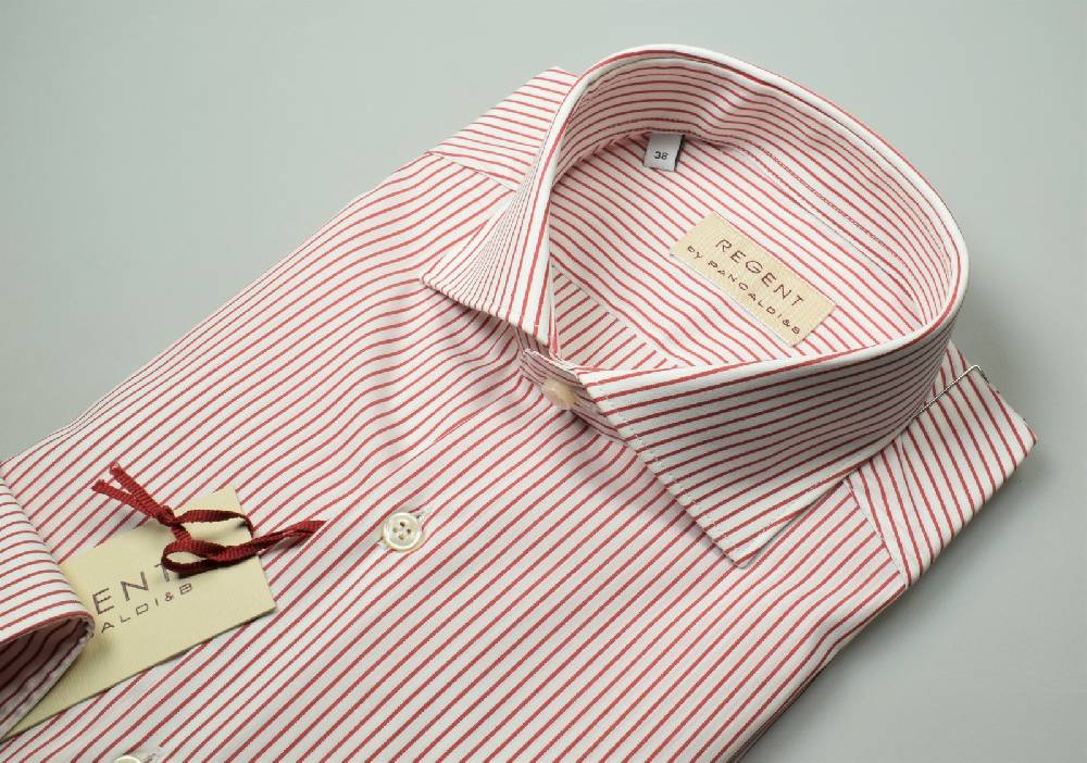 Regent By Pancaldi Camicia Slim Fit Pancaldi A Righe Rosse Cotone Stretch
