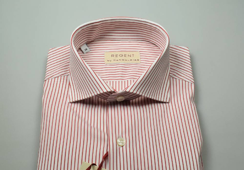 Regent By Pancaldi Camicia Slim Fit Pancaldi A Righe Rosse Cotone Stretch
