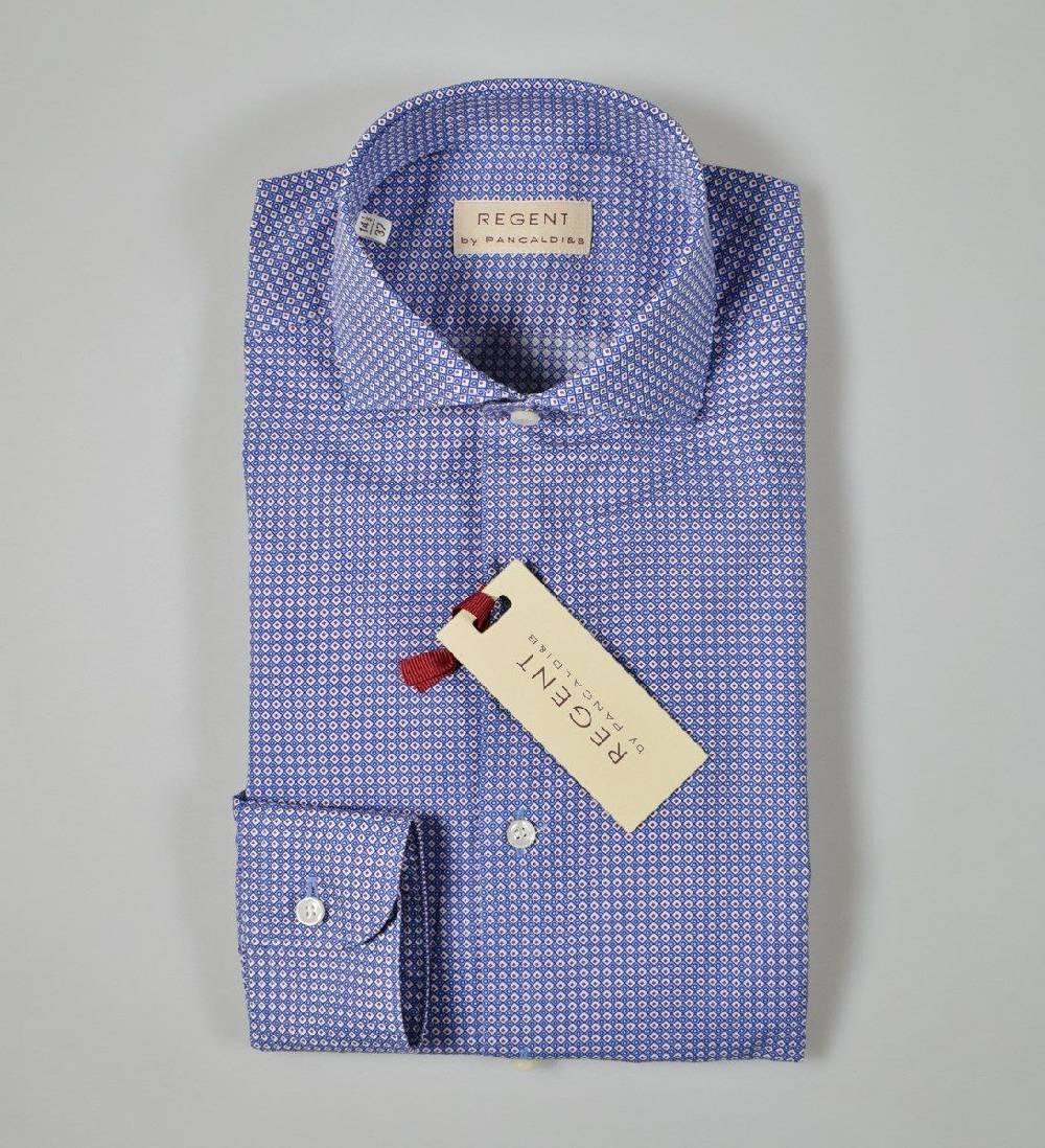 Regent By Pancaldi Camicia Slim Fit Pancaldi Azzurra Micro Disegno Stampato