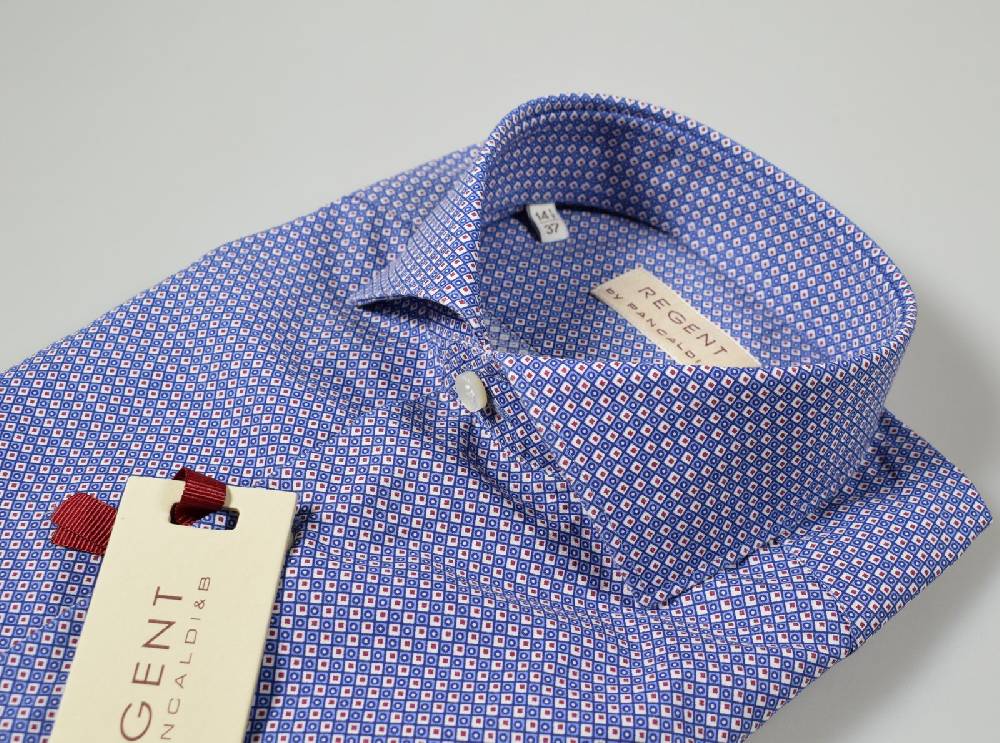 Regent By Pancaldi Camicia Slim Fit Pancaldi Azzurra Micro Disegno Stampato