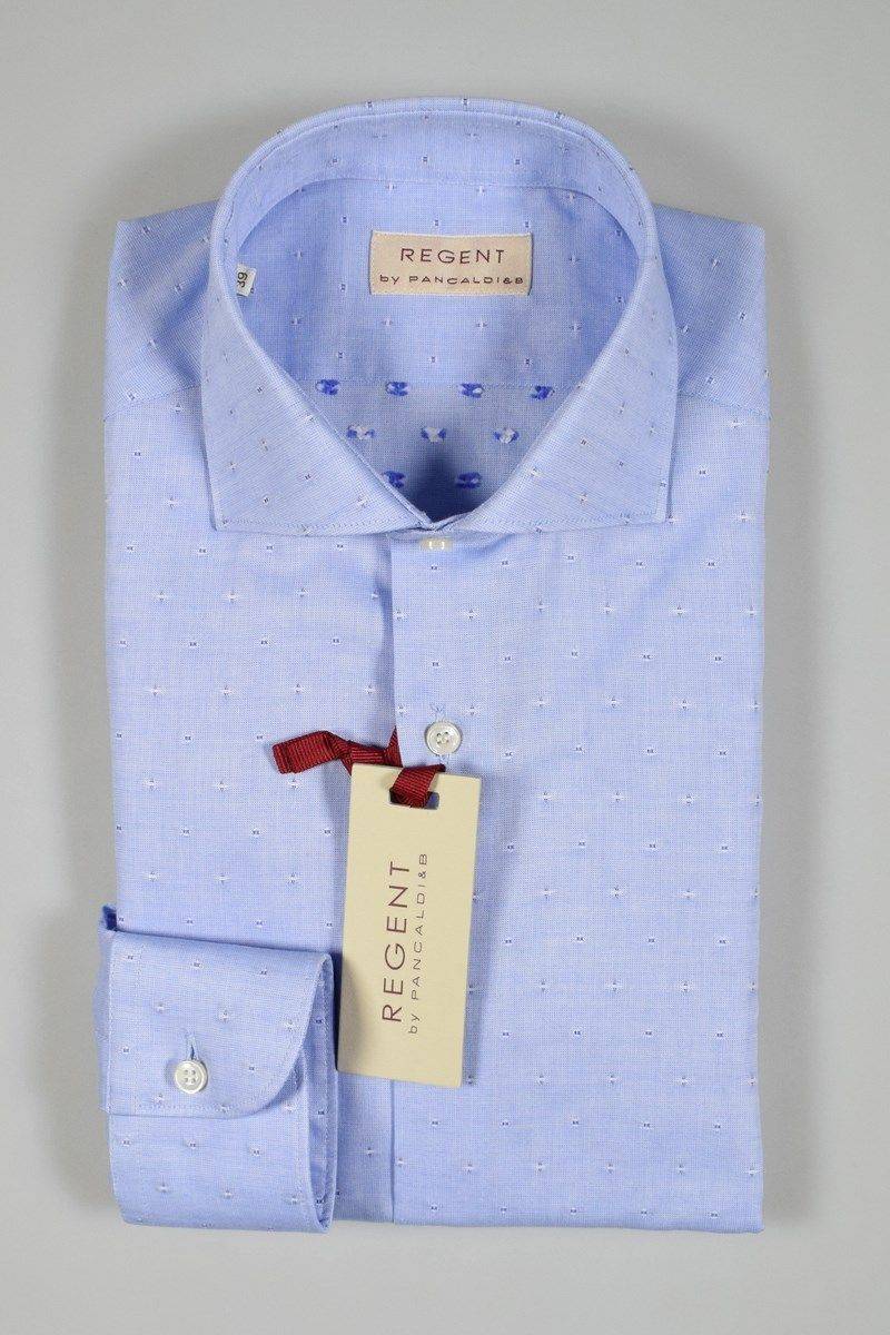Regent By Pancaldi Camicia Slim Fit Pancaldi Celeste Disegno Ricamato Fil Coupè