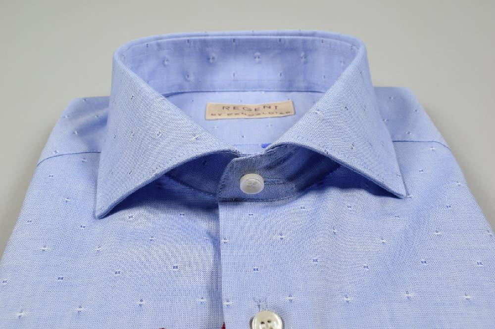 Regent By Pancaldi Camicia Slim Fit Pancaldi Celeste Disegno Ricamato Fil Coupè