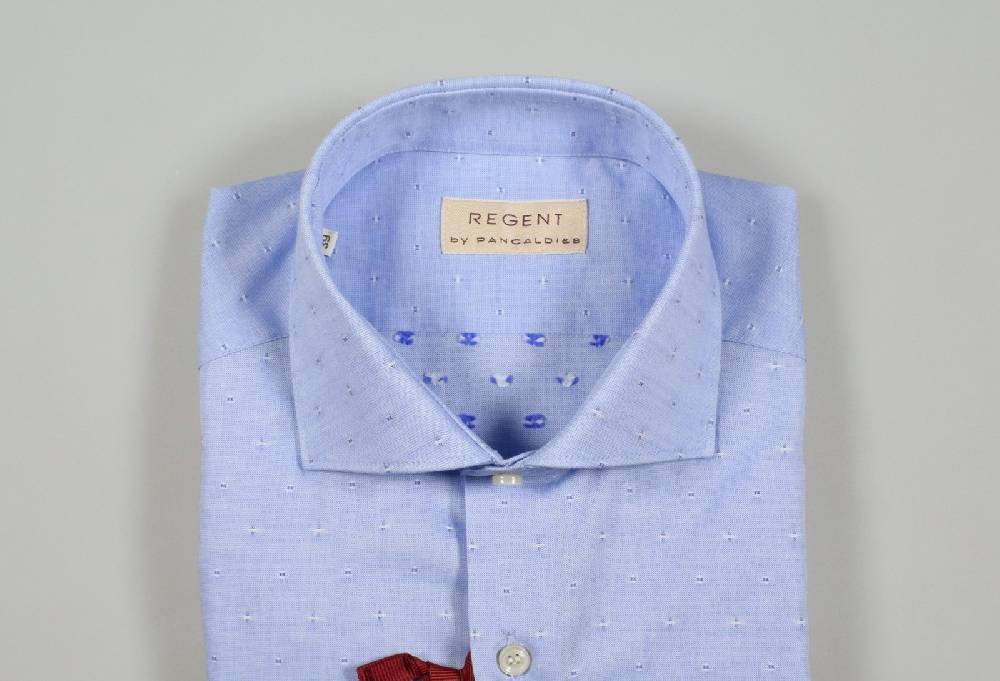 Regent By Pancaldi Camicia Slim Fit Pancaldi Celeste Disegno Ricamato Fil Coupè