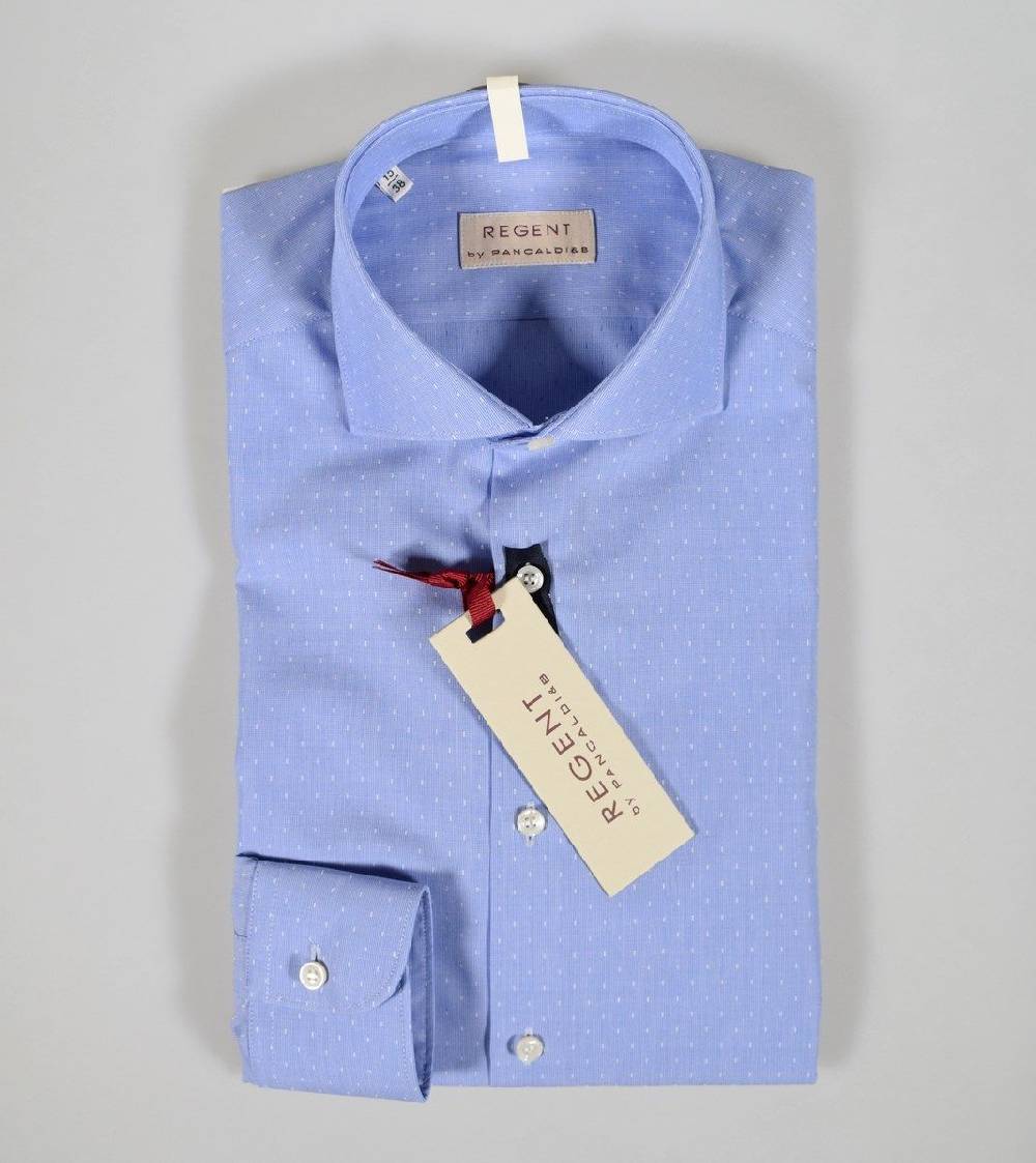Regent By Pancaldi Camicia Slim Fit Pancaldi Celeste Micro Fantasia Collo Mezzo Francese