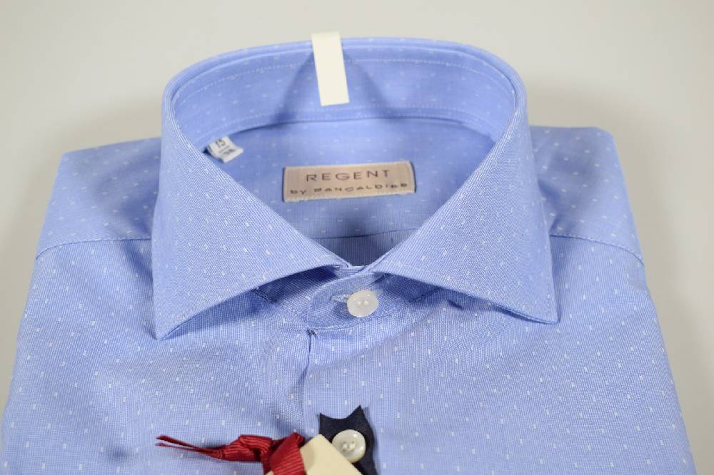 Regent By Pancaldi Camicia Slim Fit Pancaldi Celeste Micro Fantasia Collo Mezzo Francese