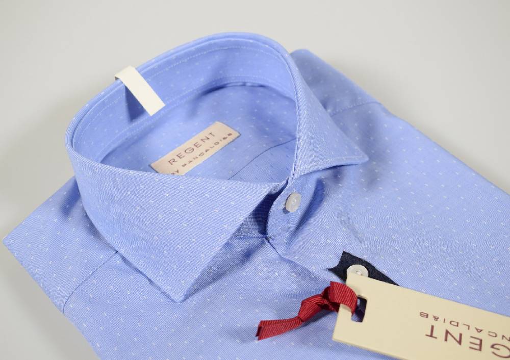 Regent by Pancaldi Camicia slim fit pancaldi celeste micro fantasia collo mezzo francese