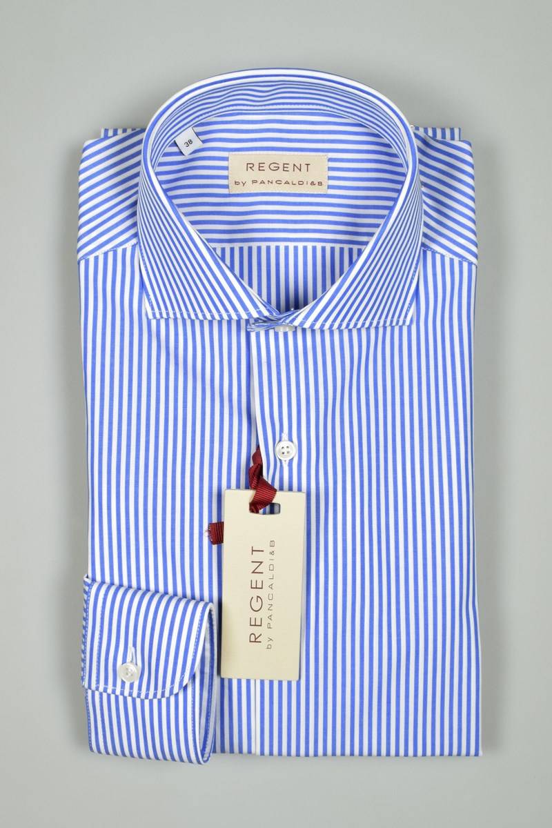 Regent By Pancaldi Camicia Slim Fit Pancaldi Collo Francese A Righe Azzurro
