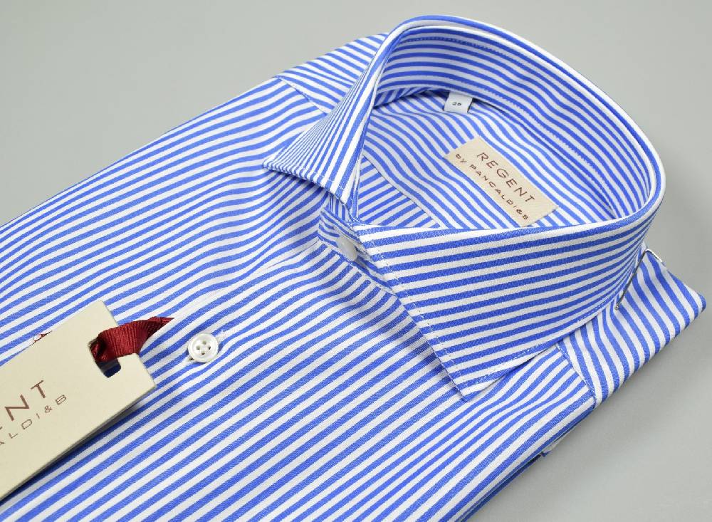 Regent By Pancaldi Camicia Slim Fit Pancaldi Collo Francese A Righe Azzurro