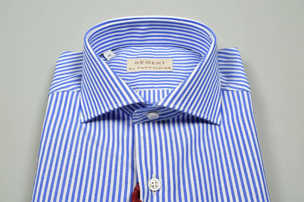 Regent By Pancaldi Camicia Slim Fit Pancaldi Collo Francese A Righe Azzurro