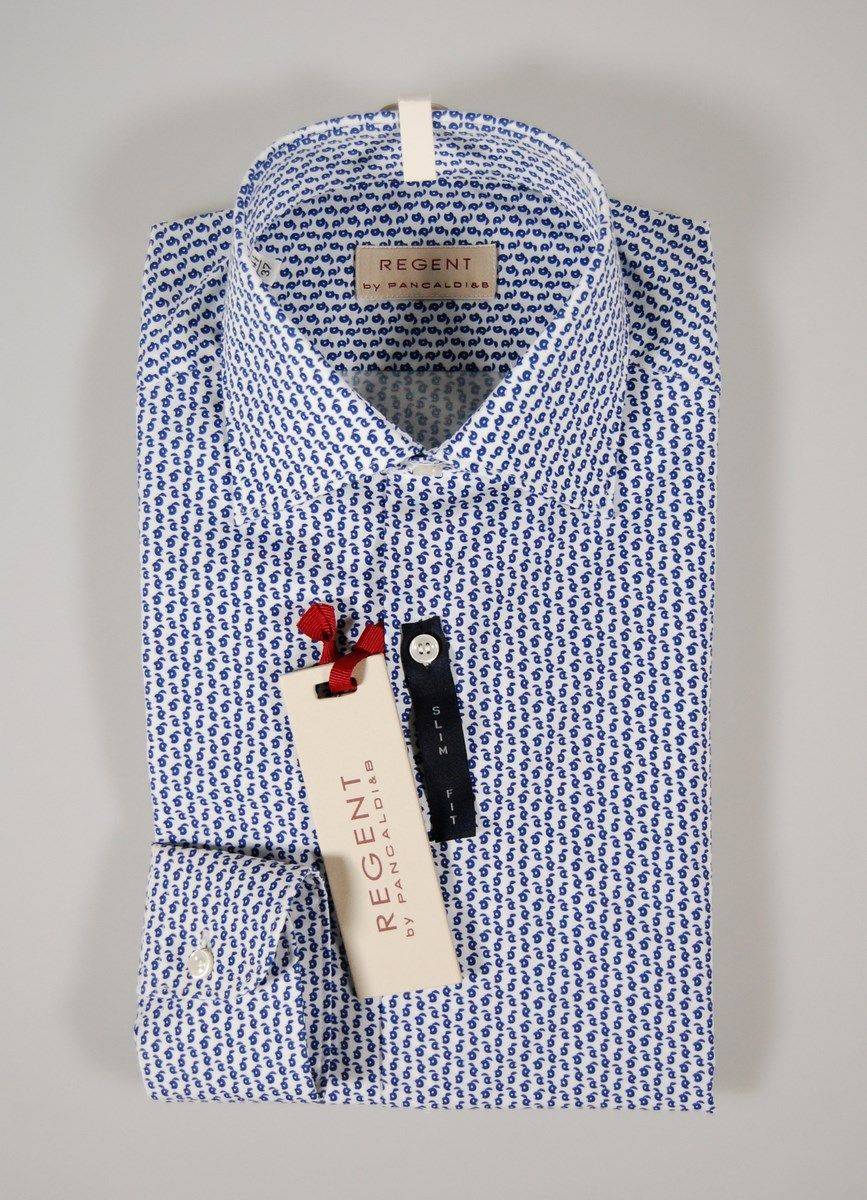 Regent By Pancaldi Camicia Slim Fit Pancaldi Cotone Stretch Fantasia Azzurra