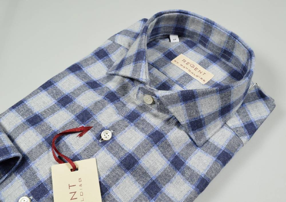 Regent By Pancaldi Camicia Slim Fit Pancaldi In Cotone Caldo Flanella Collo Francese