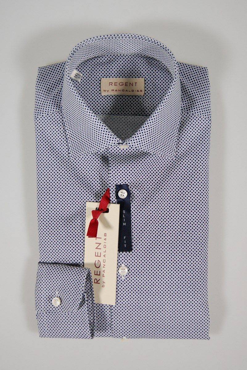 Regent By Pancaldi Camicia Slim Fit Pancaldi Micro Fantasia Blu In Cotone Stretch