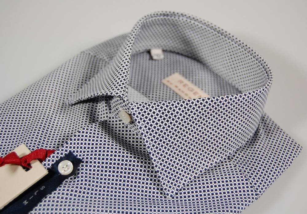 Regent By Pancaldi Camicia Slim Fit Pancaldi Micro Fantasia Blu In Cotone Stretch