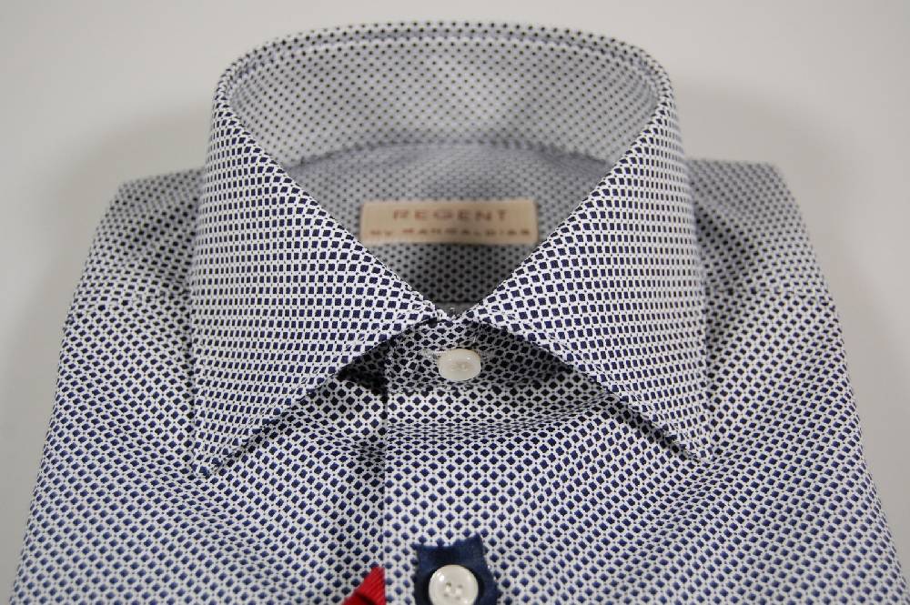 Regent By Pancaldi Camicia Slim Fit Pancaldi Micro Fantasia Blu In Cotone Stretch
