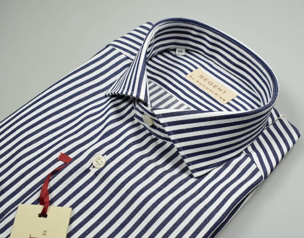 Regent By Pancaldi Camicia Slim Fit Pancaldi Puro Cotone A Righe Blu