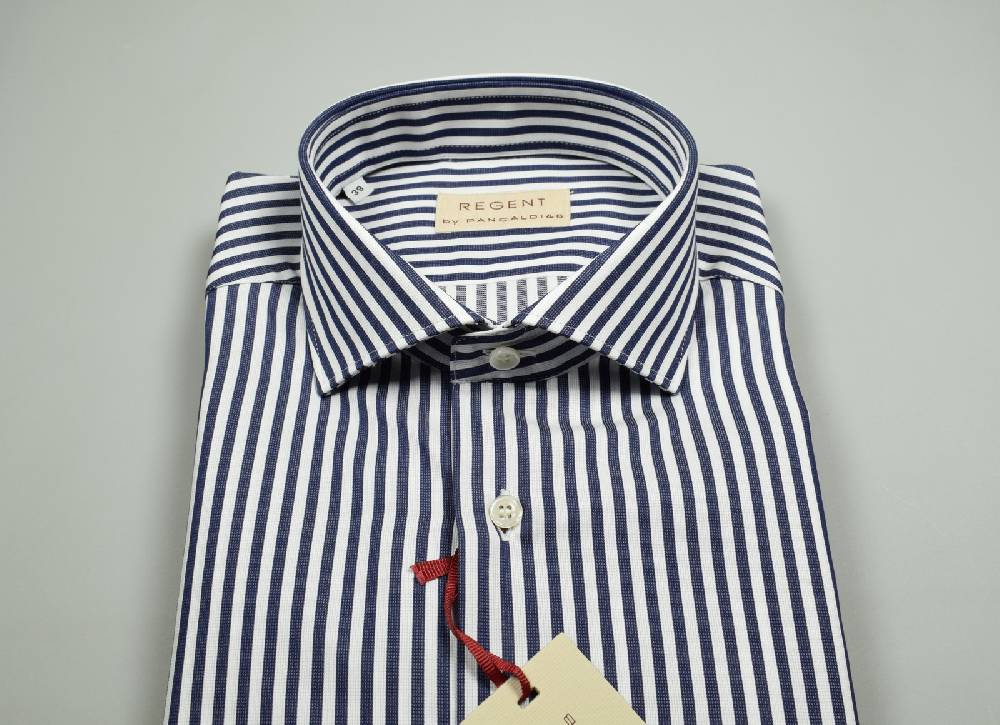 Regent By Pancaldi Camicia Slim Fit Pancaldi Puro Cotone A Righe Blu