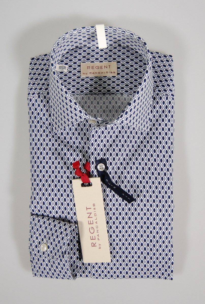 Regent By Pancaldi Camicia Slim Fit Regent By Pancaldi A Fantasia Blu Stretch