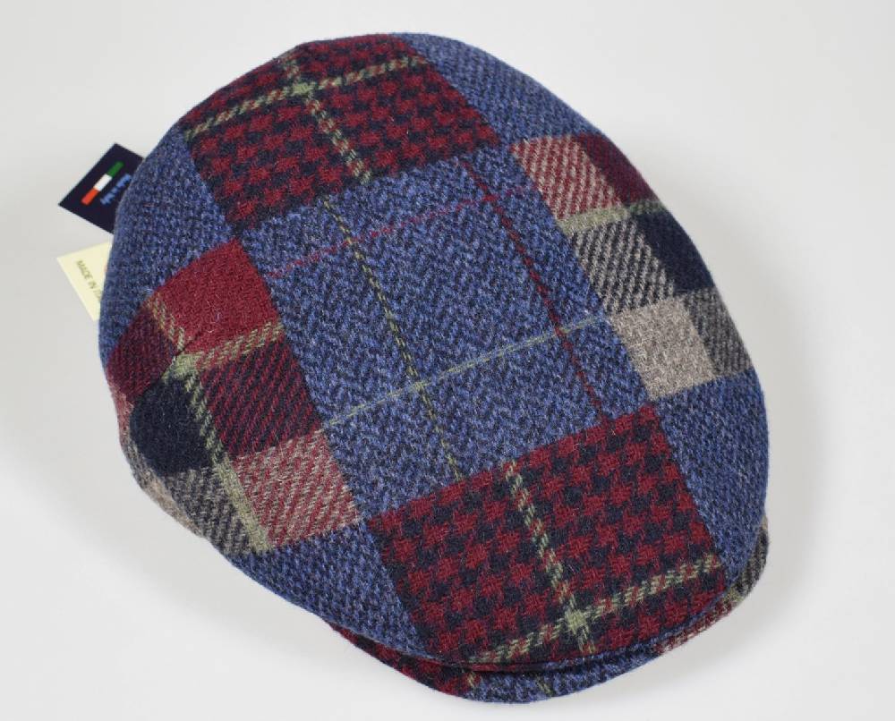 Imor Di Banfi Cappello Berretto Imor Blu A Quadri In Pura Lana Merino Made In Italy