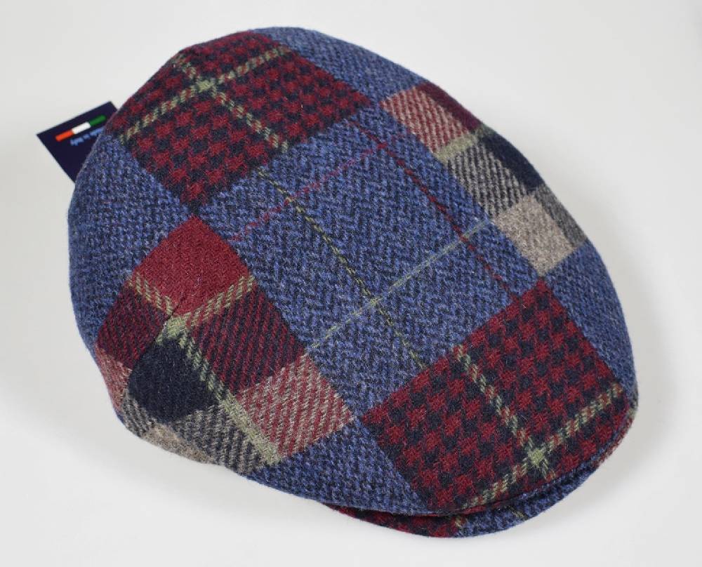 Imor Di Banfi Cappello Berretto Imor Blu A Quadri In Pura Lana Merino Made In Italy