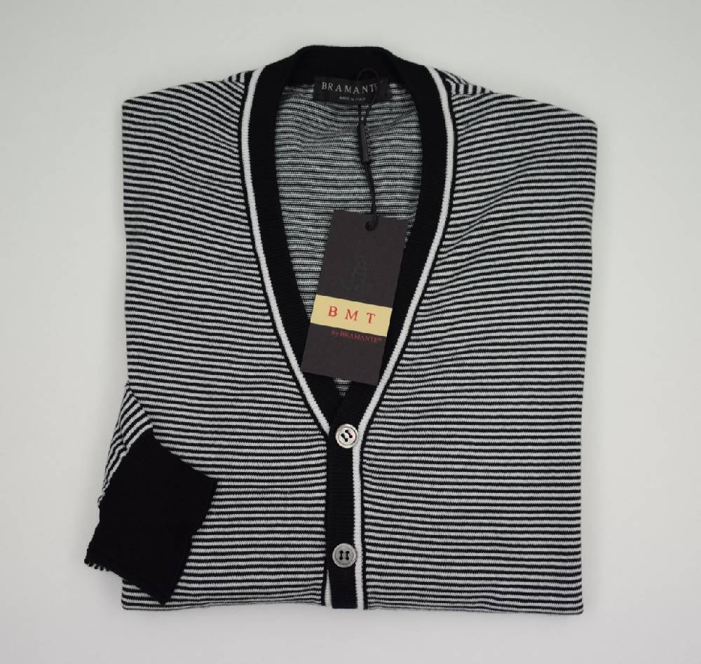 Bramante Cardigan Uomo Bramante Slim Fit A Righe Orizzontali Puro Cotone