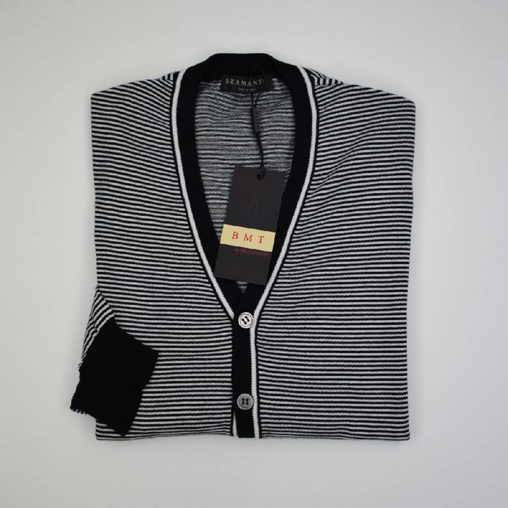 Bramante Cardigan Uomo Bramante Slim Fit A Righe Orizzontali Puro Cotone