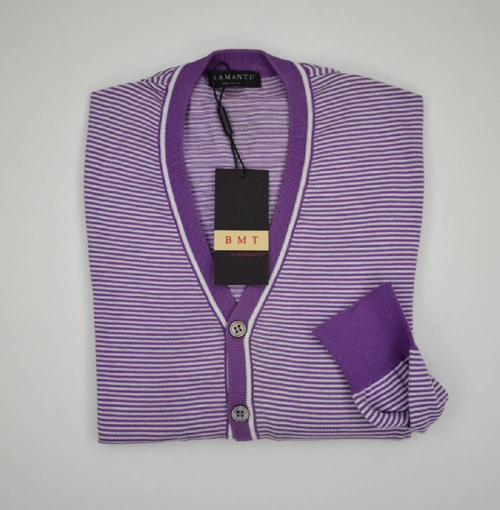 Bramante Cardigan uomo bramante slim fit a righe orizzontali puro cotone