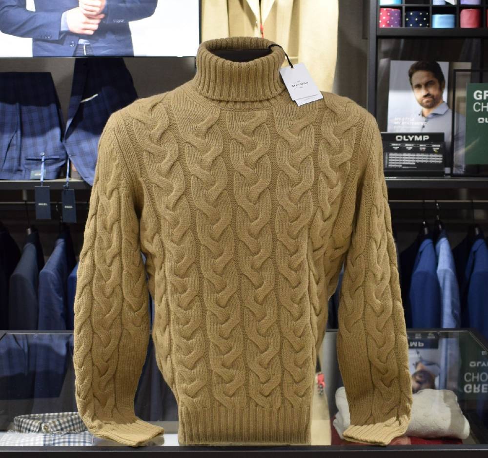 Gran Sasso Dolcevita A Trecce Cammello Lana Super Geelong Air Wool