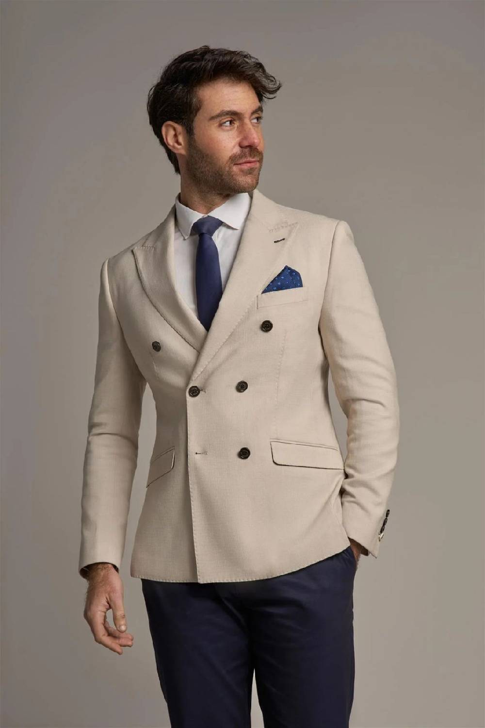 House of Cavani Giacca beige cavani slim fit a doppiopetto sfoderata