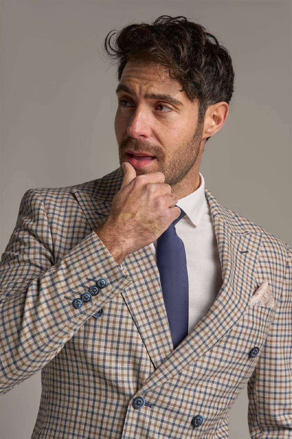 House Of Cavani Giacca Beige Quadri Cavani Slim Fit A Doppiopetto