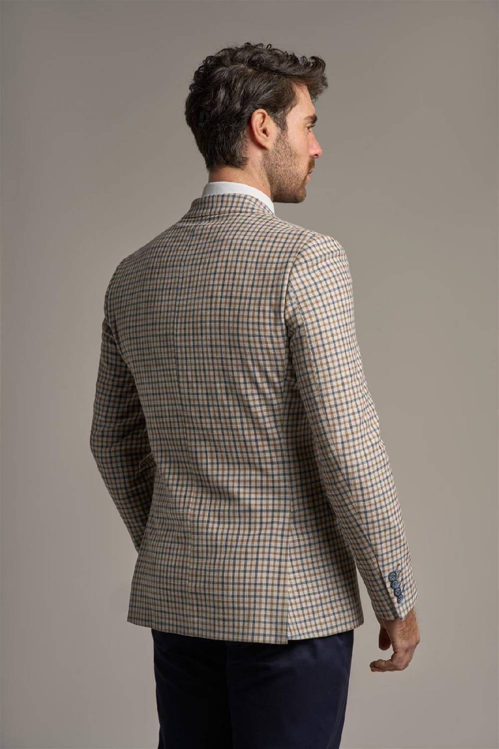 House Of Cavani Giacca Beige Quadri Cavani Slim Fit A Doppiopetto