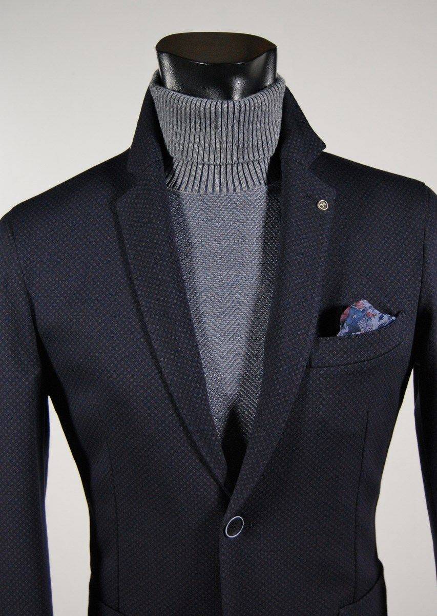 Falko Rosso Giacca Blazer Sfoderato Micro Fantasia Blu Falko Rosso