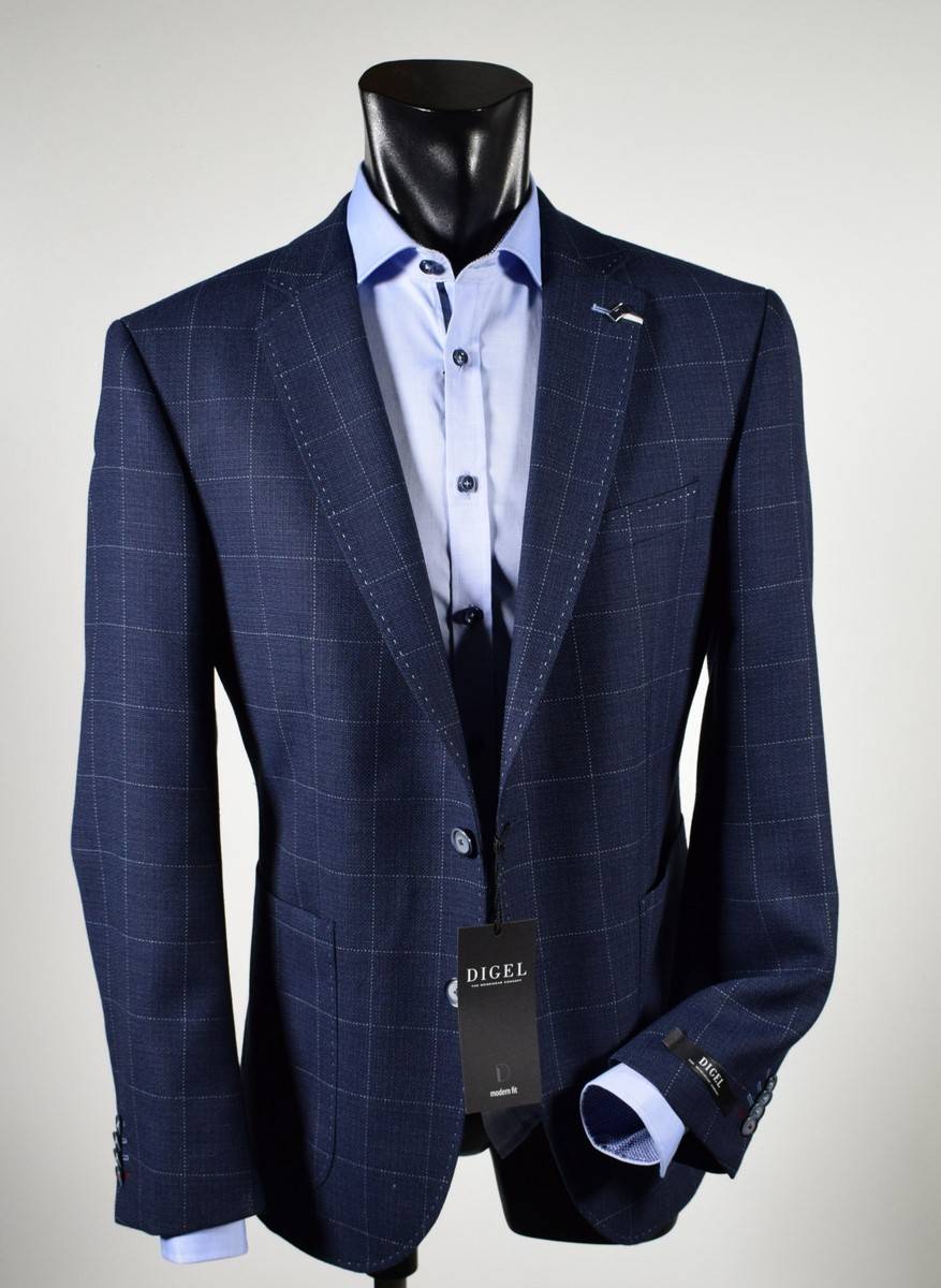Digel Giacca Blu A Quadri Digel Drop Sei Modern Fit