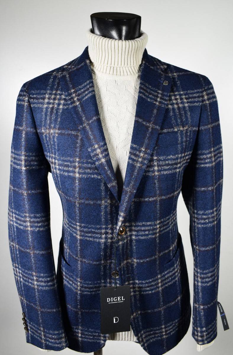 Digel Giacca Blu A Quadri Digel In Jersey Sfoderata Modern Fit