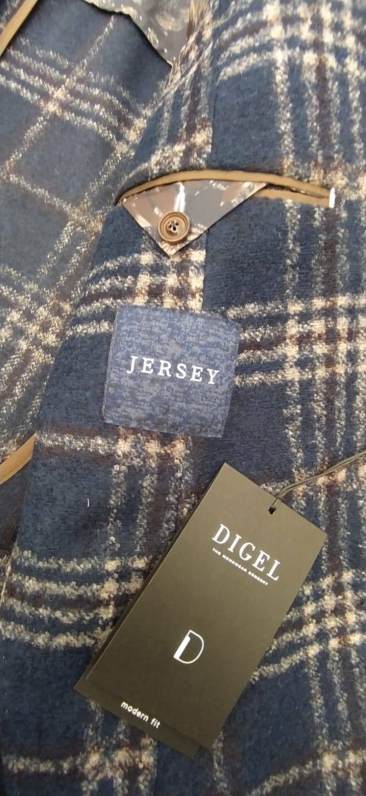 Digel Giacca Blu A Quadri Digel In Jersey Sfoderata Modern Fit