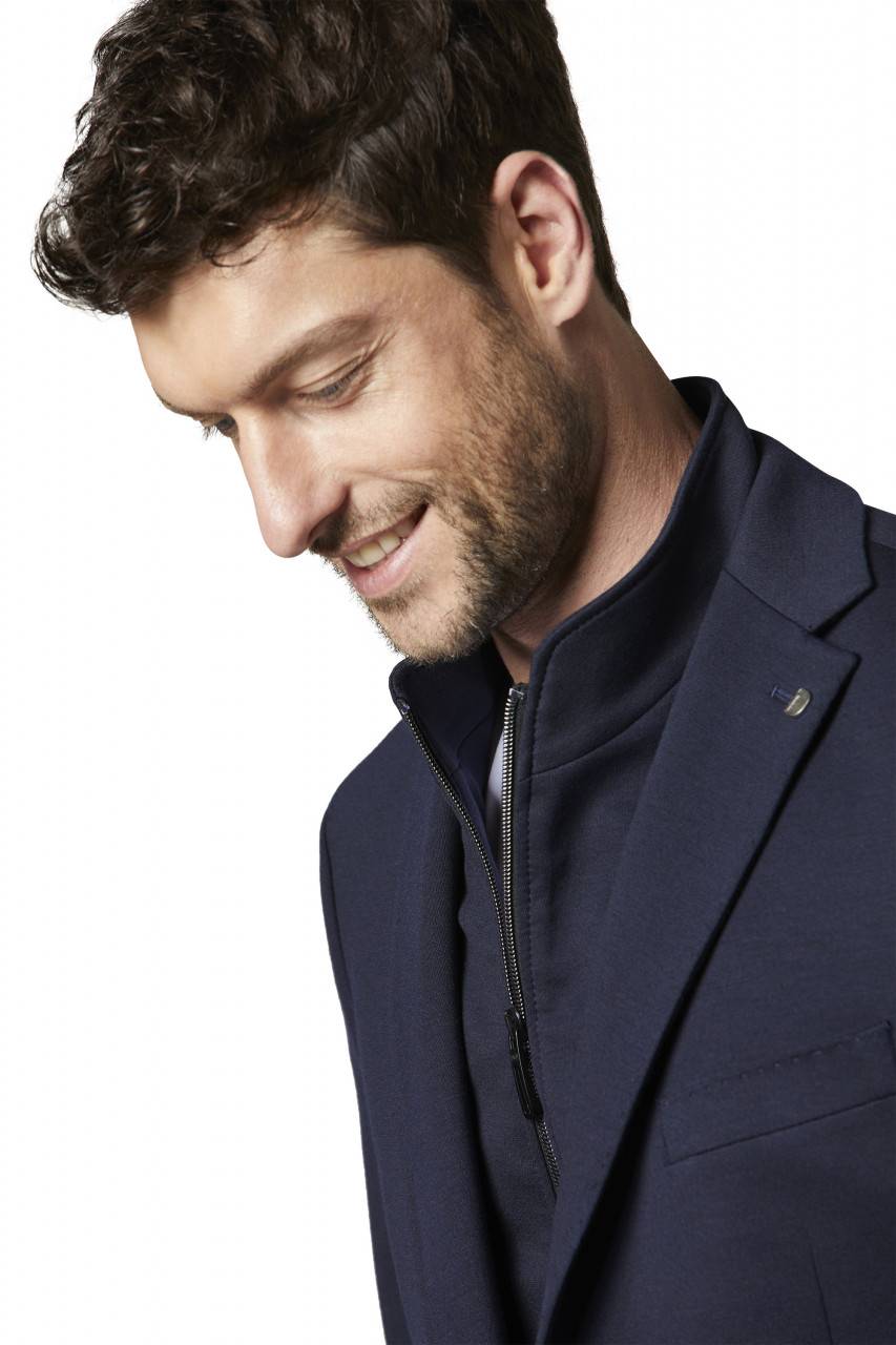 Digel Giacca Blu In Jersey Modern Fit Digel Con Pettorina Staccabile