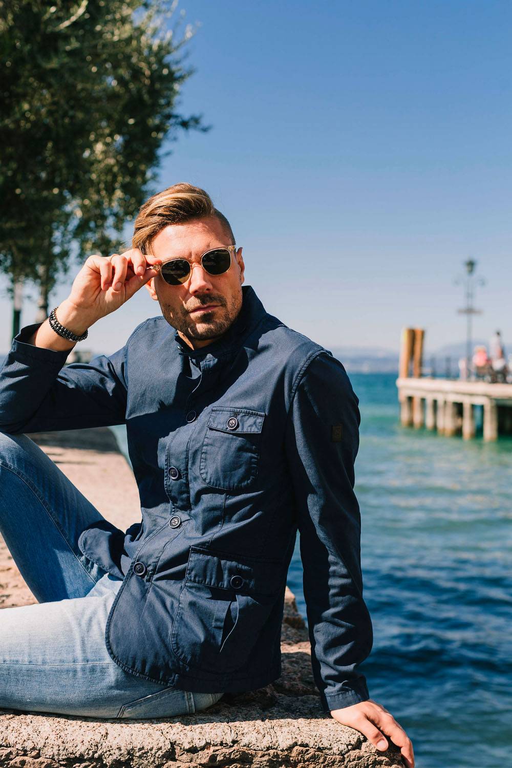 Milestone Giacca Blu Milestone Misto Cotone Sfoderata Slim Fit