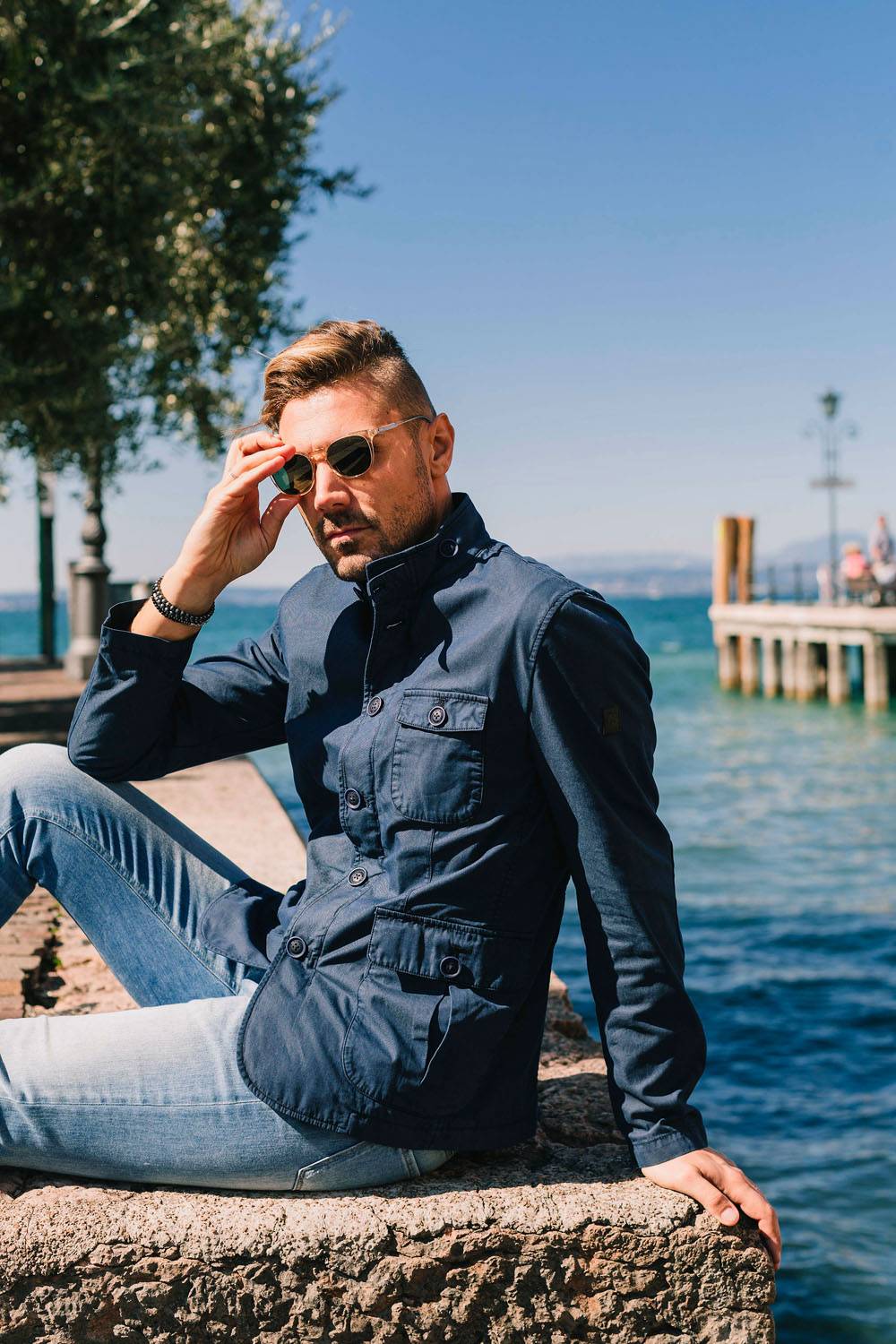 Milestone Giacca Blu Milestone Misto Cotone Sfoderata Slim Fit