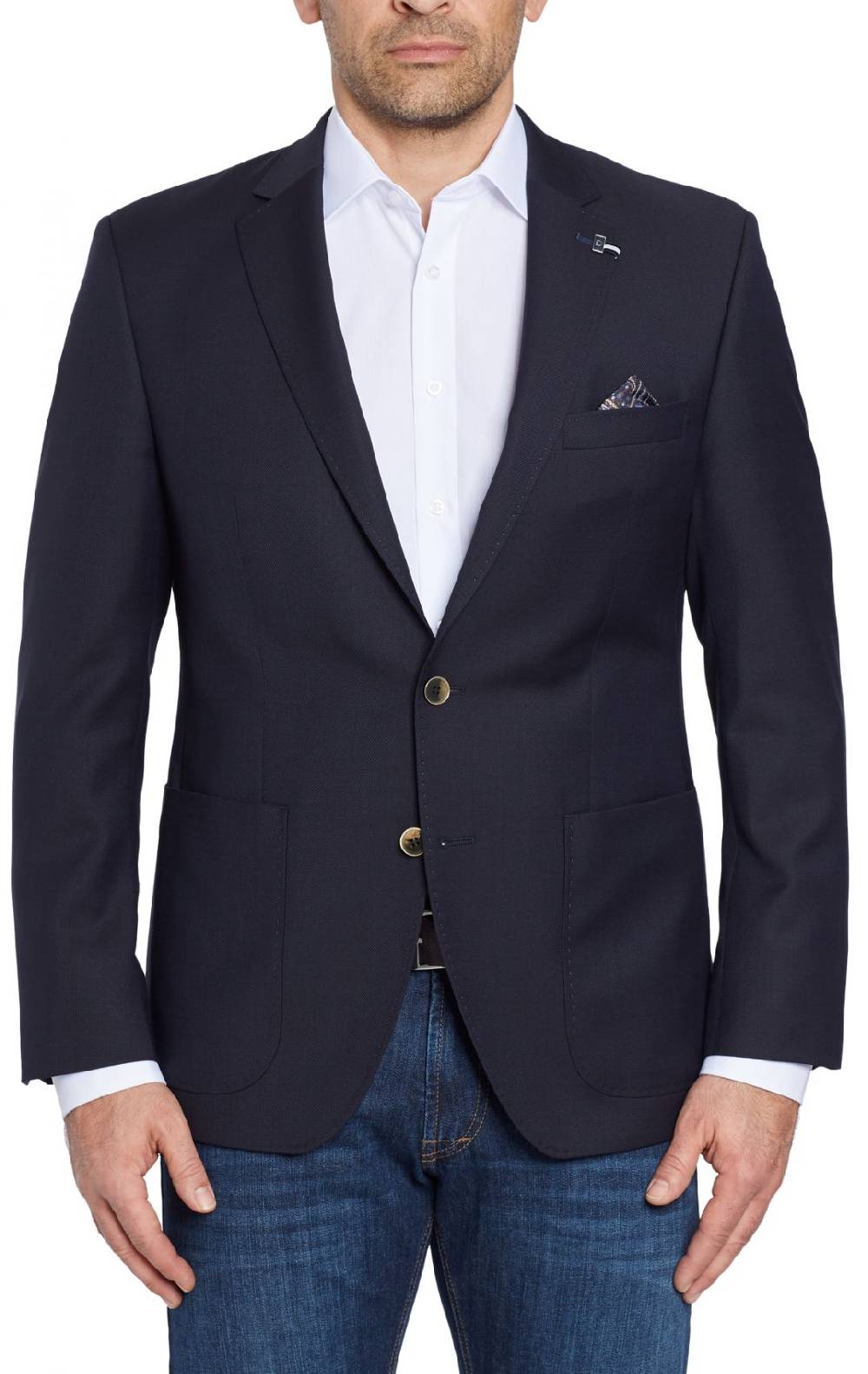 Digel Giacca Blu Scuro Digel In Pura Lana Vergine Marzotto Con Tasche A Toppa