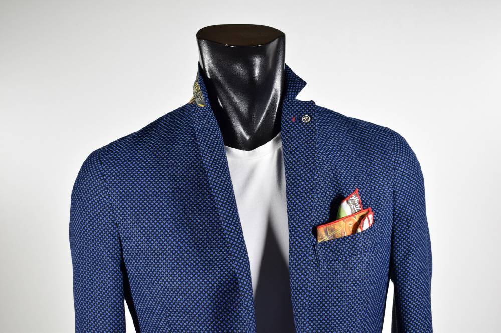 Falko Rosso Giacca Blu Sfoderata Slim Fit Misto Viscosa Made In Italy